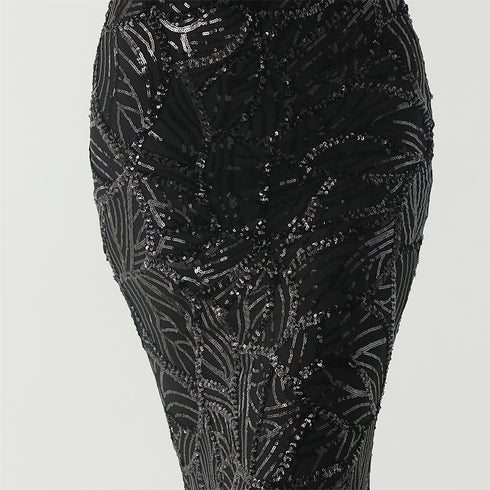Graceful Sequin Embellished Mesh Mermaid Maxi Dress
